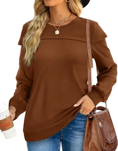 Vista 2 de FAPPAREL Sudaderas para mujer con cuello redondo, suéteres acogedores de manga larga