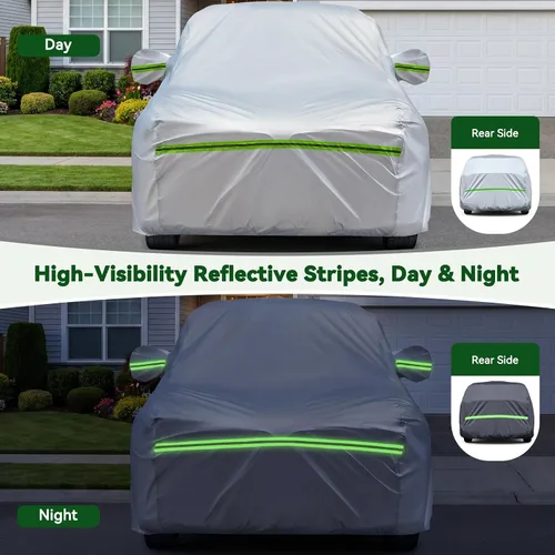 Vista 8 de AUQDD Funda de automóvil sedán de 6 capas de alta calidad, impermeable, para todo tipo de clima, resistente a la intemperie, protección solar UV