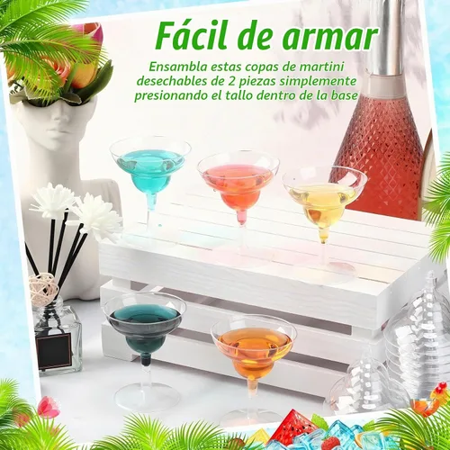 Vista 4 de Rtteri 250 mini vasos de Martini de plástico de 2 onzas desechables mini margarita transparentes para bodas, fiestas, cócteles, bebidas, postres