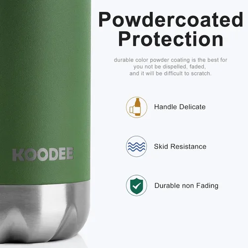 Vista 4 de koodee Botella de agua de acero inoxidable de 12 onzas con aislamiento al vacío para la escuela, botellas de agua deportivas de metal