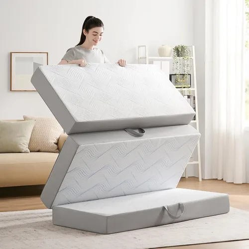 Vista 3 de Colchón plegable tamaño matrimonial, colchón plegable de espuma viscoelástica de 3 pulgadas, sofá cama plegable con funda transpirable y lavable