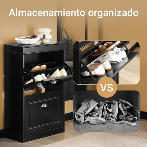 Vista 4 de SoBuy Armario pequeño para zapatos, zapatero delgado con 2 cajones abatibles, unidad organizadora de almacenamiento de zapatos delgada para entrada