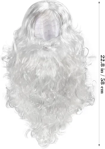 Vista 7 de WINOMO Conjunto de peluca y barba de Papá Noel, peluca de Navidad, disfraz blanco