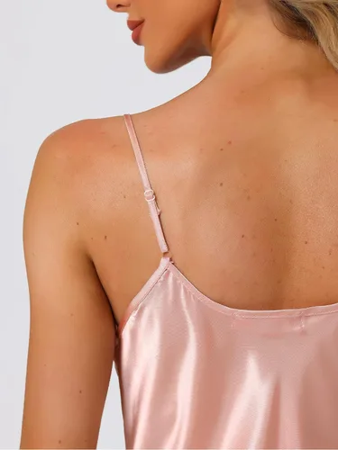 Vista 4 de cheibear Camisones de satén para mujer, camisón largo con borlas y tirantes delgados