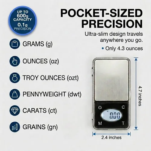 Vista 3 de Smart Weigh ZIP600 - Báscula digital ultradelgada de bolsillo de 21.16 oz por 0.00 oz con función de conteo, escala de gramos y escala de onzas