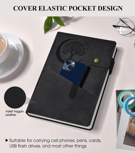 Vista 5 de PAIBAS Cuaderno de diario con líneas gruesas de 365 páginas para hombres y mujeres, diarios grandes de cuero A4 para escribir, cuadernos de tapa