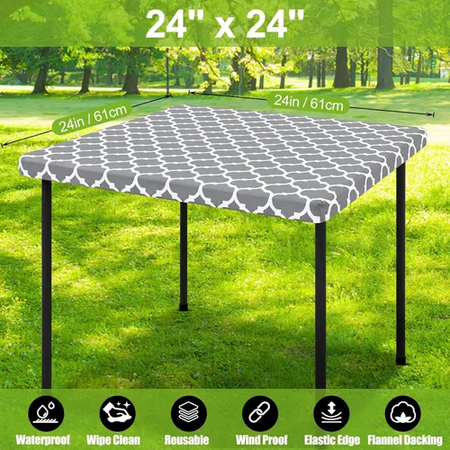 Vista 7 de Smiry Mantel cuadrado para mesa de pícnic, manteles de camping impermeables elásticos ajustables, protector de mantel de vinilo con respaldo de Gris