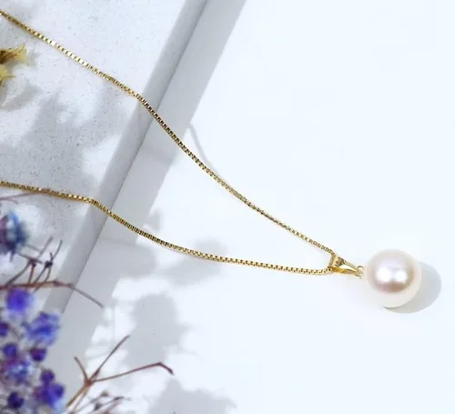Vista 6 de 18k Gold Pearl Pendant with 14k Gold Box Chain Necklaces for Women Jewelry Gifts for MotherWife Christmas Present for Her 18 Inch 9 mm Freshwater