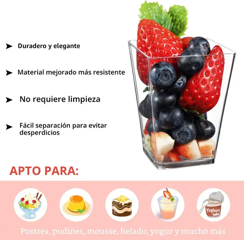 Vista 3 de Eupako Paquete de 100 vasos cuadrados de plástico transparente de 5 onzas, vasos pequeños de plástico transparente, ideales para postres