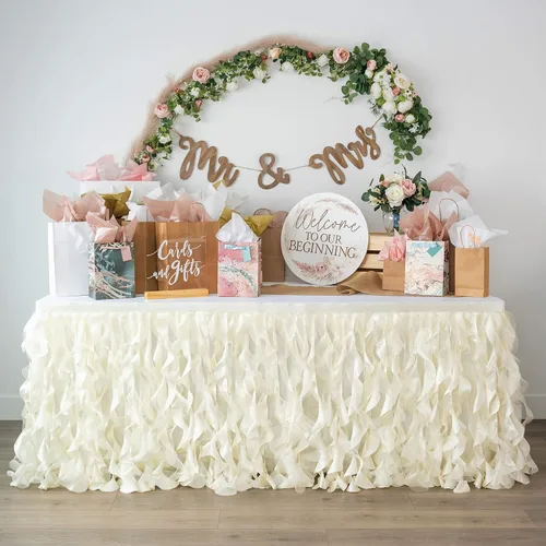 Vista 11 de Falda de mesa tutú azul. Falda de mesa de 6 pies con sauces de organza de doble capa para decoraciones bajo el mar, decoración de primer cumpleaños