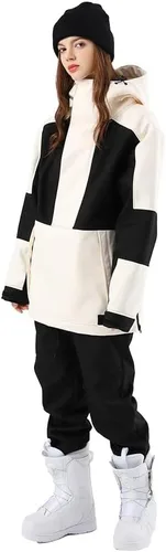 Vista 19 de SEARIPE Juego de chamarra y pantalones de esquí para mujer, trajes de esquí resistentes al viento para parejas, trajes de nieve impermeables de dos