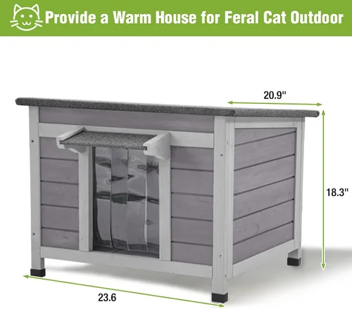 Vista 6 de GUTINNEEN Casa climatizada para gatos al aire libre con forro aislante para invierno, impermeable, refugio para gatos