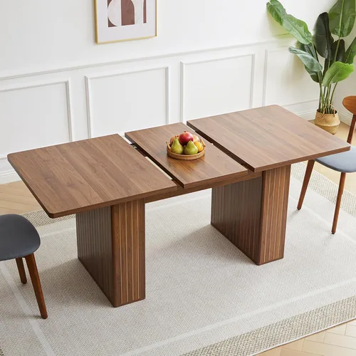 Vista 26 de weselon Mesa de comedor extensible de 42 a 105 pulgadas para 4 a 12, mesa de comedor ovalada expandible con base de pedestal estriada y pata