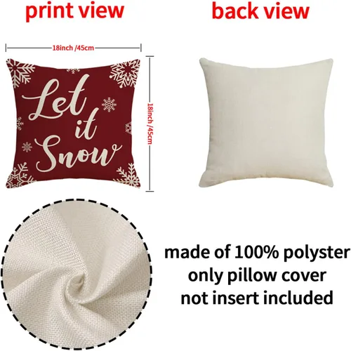 Vista 8 de Juego de 4 fundas de almohada de Navidad, 18 x 18 pulgadas, color rojo y blanco, fundas decorativas de invierno para el hogar, sofá, sofá
