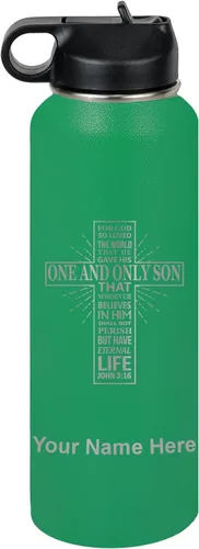 Vista 59 de LaserGram Botella de agua personalizada, versículo bíblico John 3-16, acero inoxidable de doble pared aislada al vacío con popote superior, regalo