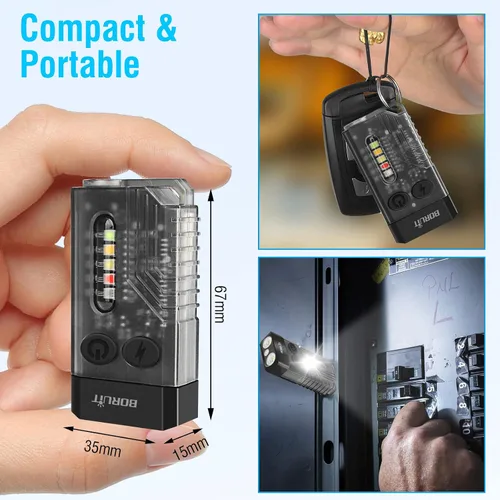 Vista 6 de BORUIT V10 Pequeño llavero potente linterna y V7 LED mini linterna con clip