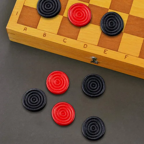 Vista 6 de Skylety 72 piezas de damas de madera de 1.06 pulgadas, solo apilables, en bolsa de almacenamiento con cordón para Backgammon (rojo, negro)