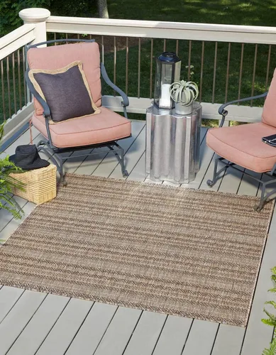Vista 38 de Unique Loom Outdoor Striped Collection Alfombra de área - Maia (2' 2" x 3' 1" Rectángulo, Beige/Marfil)