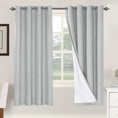Vista 23 de H.VERSAILTEX Cortinas 100% opacas con aislamiento térmico, texturizadas, de lino, con bloqueo completo de calor y luz, para sala de estar y Negro