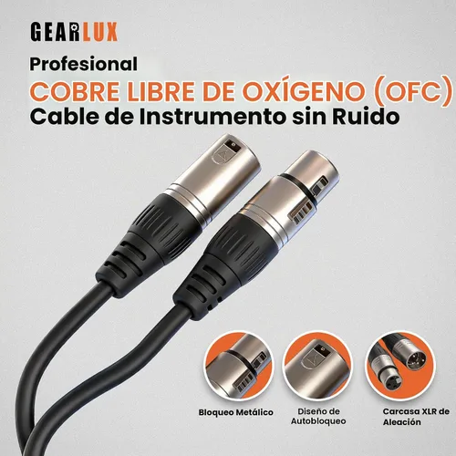 Vista 2 de Gearlux – Cable de micrófono XLR, completamente balanceado, macho a hembra, 25 pies - Paquete de 3