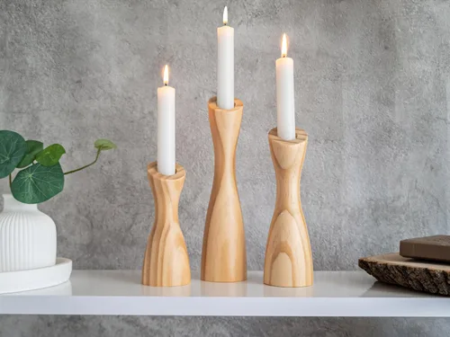 Vista 9 de OLEEK portavelas cónicos de madera - portavelas cónicos de madera para centro de mesa - portavelas de madera (9", 8", 6") - portavela de madera