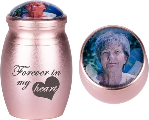 Vista 28 de Bivei Urnas pequeñas para cenizas humanas, urna personalizada de recuerdo con foto y texto para hombres y mujeres, mini urnas para adultos