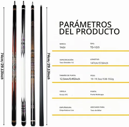 Vista 2 de Carbon Fiber Pool Cue Stick Professional Pool Sticks 12.5mm Tip Low Deflection Shaft Billiard Cues with Adjustable Extension (Pro Taper)