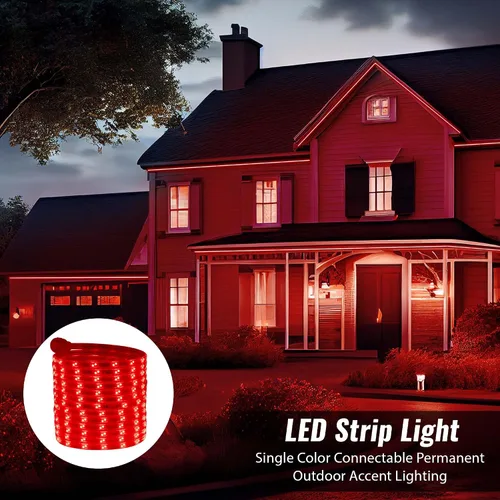 Vista 2 de 1860 LED, tira de luces LED planas rojas de 100 pies de 16 modos para exteriores, SMD 2835, impermeable, permanente, resistente, para exteriores