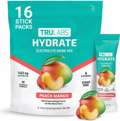 Vista 10 de TRULABS Hydrate - Mezcla de bebida con electrolitos – Sabor cítrico Splash, paquetes de hidratación sin azúcar con electrolitos de 1422 mg y 19