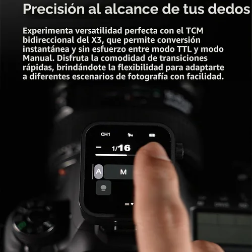 Vista 3 de Godox Disparador de flash inalámbrico X3F TTL, transmisor de flash de pantalla táctil para cámaras Fuji, batería incorporada