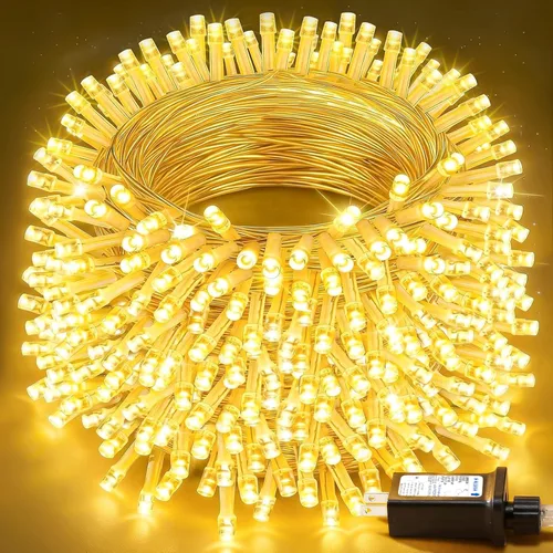 Vista 8 de Guirnalda de luces blancas cálidas de 33 pies, 100 luces LED impermeables en cable transparente, para interiores y exteriores, Navidad, boda, patio