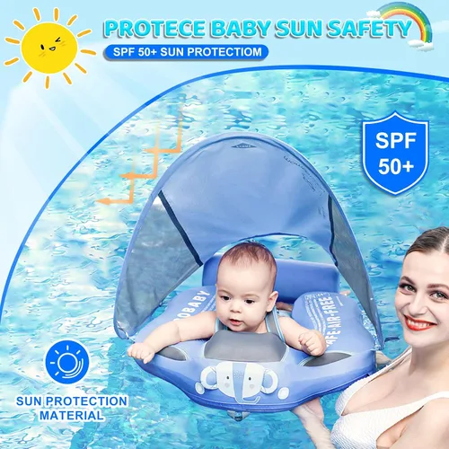 Vista 3 de Mambobaby Flotador de natación para bebé con toldo y cola, flotador de piscina infantil no inflable, flotador de natación para niños pequeños