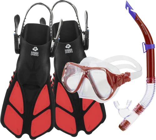Vista 7 de Hawaii Divers Manta Ray Adult Snorkel Set - Premium 2-Window Tempered Glass Snorkel Mask with Silicone Mouthpiece, Snorkeling Gear for Adults