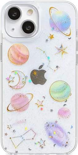 Vista 25 de Abbery Funda diseñada para iPhone 13 Pro con diseño de flores prensadas con purpurina y diseño de goma de silicona suave, diseño de flores reales
