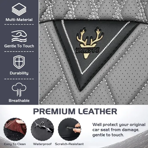 Vista 6 de Fundas de Asiento de Coche para Nissan Murano 2003-2026, Funda de Asiento Completa de Piel Nappa Impermeable, Protector de Asiento Automotriz Gris
