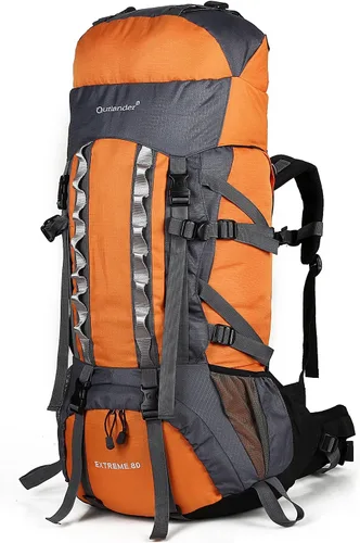 Vista 6 de Mochilas de marco interno 80L con cubierta de lluvia Mochila de senderismo al aire libre Bolsa de trekking impermeable, Verde militar, Mochila
