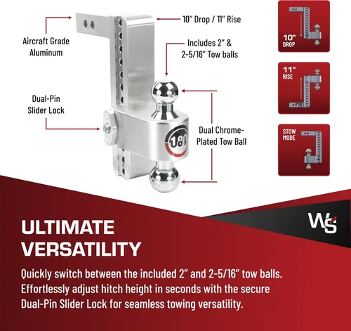 Vista 4 de Weigh Safe Soporte de bola de enganche de remolque ajustable, enganche de caída ajustable de 10 pulgadas para receptor de 2 pulgadas con 4 piezas