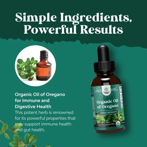 Vista 4 de Gotas de Aceite de Orégano Orgánico - Aceite Líquido Super Concentrado de Orégano con Carvacrol 60% para la Digestión y Apoyo Inmunológico - Tintura