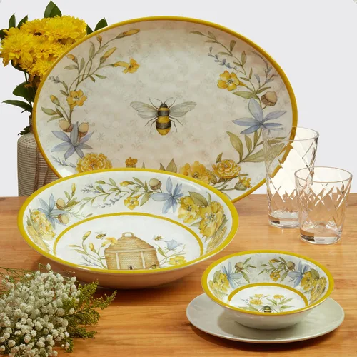 Vista 5 de Certified International Bee Sweet - Platos llanos de melamina de 11 pulgadas, juego de 6, platos inastillables para exteriores con diseño floral