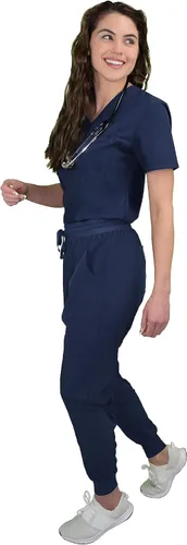 Vista 2 de Green Town Conjunto médico de enfermería GT 4FLEX con cuello en V para mujer