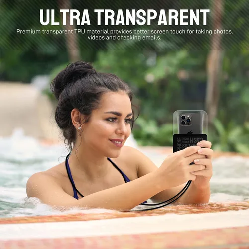 Vista 6 de Bolsa impermeable universal para teléfono [doble espacio] IPX8 bolsa seca con cordón para iPhone 16 15 14 13 12 Pro Max XS XR X Galaxy S25 S24 S23