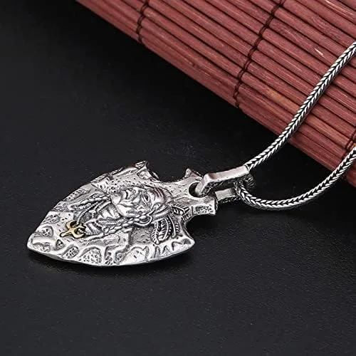 Vista 6 de Collar con dije de plata pura 999 Escudo de águila nativa americana Colgante de jefe indio para hombre Joyería para hombre, Plata esterlina, Sin