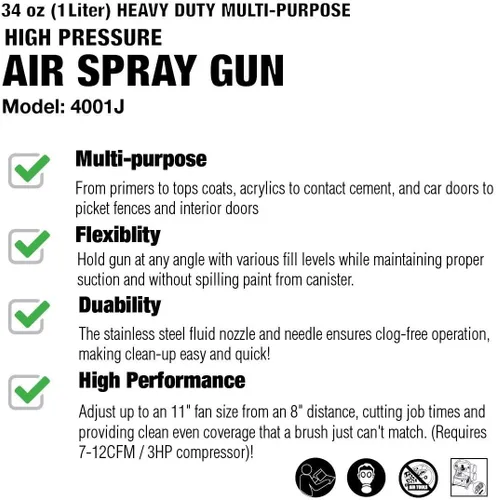 Vista 3 de Thunder Hardware 4001J - Pistola rociadora de alimentación por sifón de 34 onzas, boquilla de 0.06 pulgadas para una variedad de pinturas de baja