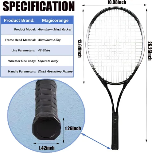 Vista 2 de Magicorange Raquetas de tenis para adultos, 2 jugadores, juego de raquetas de tenis recreativas para principiantes y profesionales con 4 pelotas