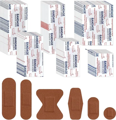 Vista 8 de Lounsweer 150 vendajes flexibles de tela de 6 tamaños, color marrón, vendajes adhesivos, paquete variado para adultos, protege cortes, rasguños