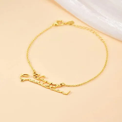 Vista 2 de LONGLITER - Pulsera personalizada de doble capa con nombre para mujer, cadena de mano, dos placas, pulseras para mujer