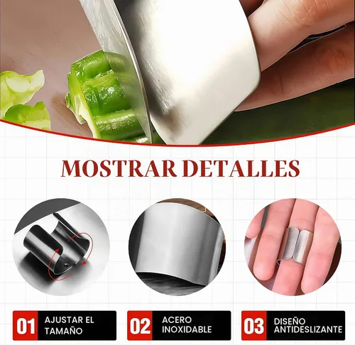 Vista 7 de Protector de dedos de acero inoxidable, ajuste universal, protector de dedos ajustable para cortar alimentos, herramienta de corte premium para 1