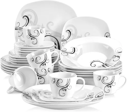Vista 39 de VEWEET Annie - Vajilla de porcelana para 6 personas, 30 piezas, con platos y tazones, incluyendo cena, postre, sopa, tazas y platillos