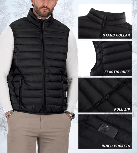 Vista 5 de Polu Chaleco acolchado para hombre, sin mangas, con cremallera, ligero, cálido, con bolsillos