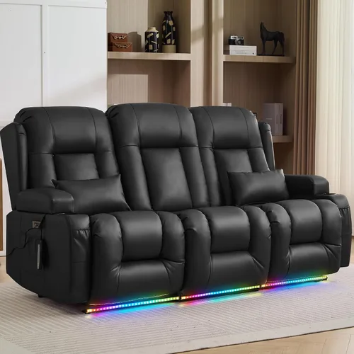 Vista 16 de TUNYI Wall Hugger - Sofá reclinable con consola, sofá biplaza reclinable eléctrico para autocaravana con masaje y Beige
